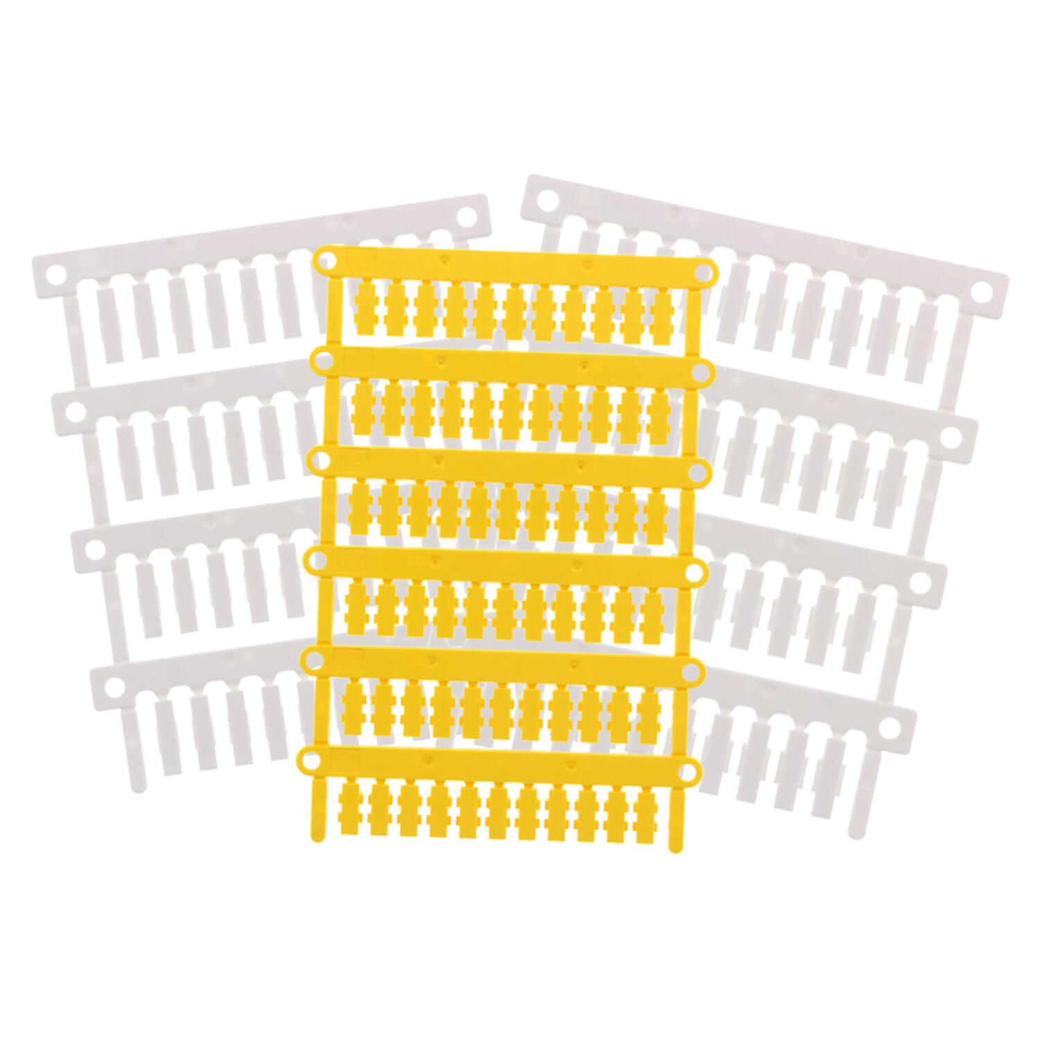 three sheets of markers for terminals, two white in different sizes and one yellow