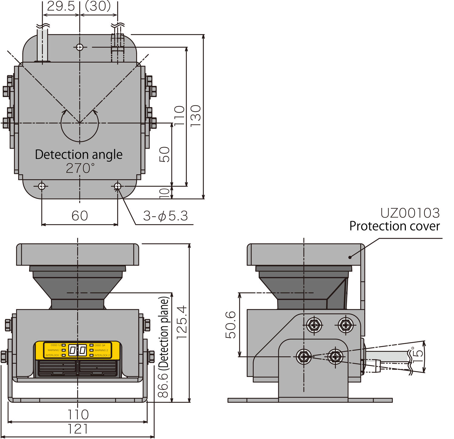 UAM-BK06 motion detector with a 270° detection angle and clear display