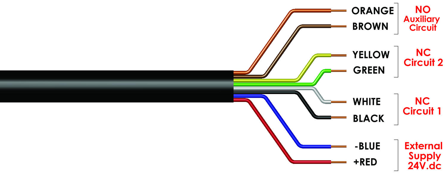 8-core cable with colour-coded wires for electrical connection, ideal for industrial use.