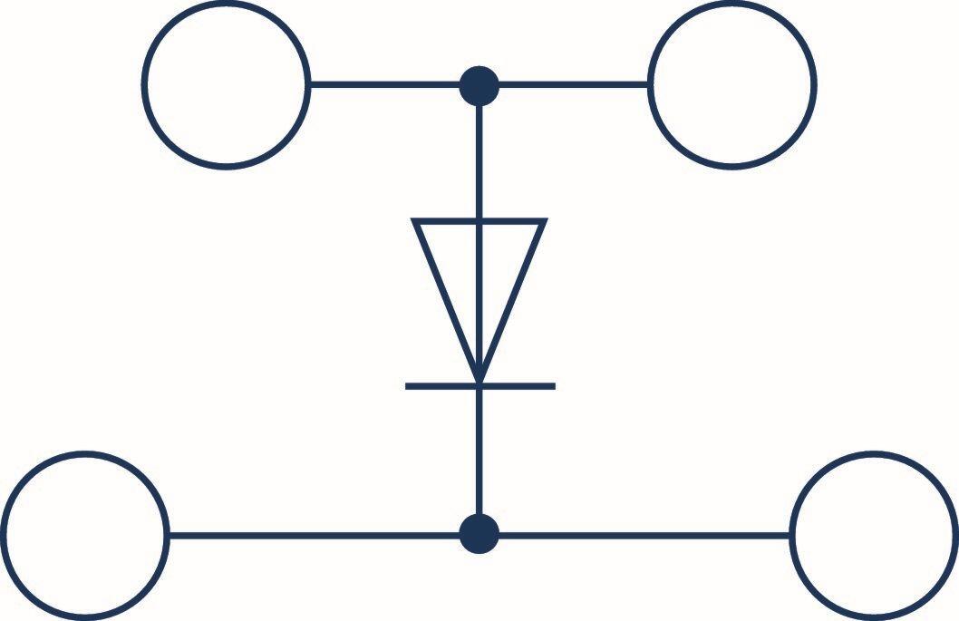 Diagram of an electrical connection with a triangle and circles, representing a product from CONTA-CLIP.
