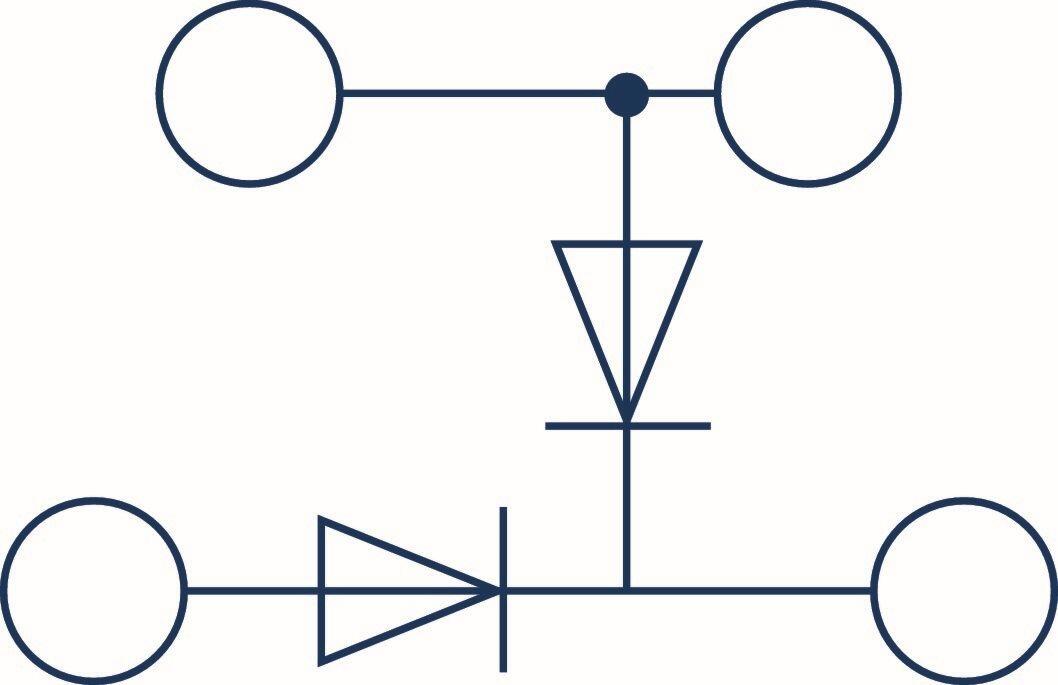 Diagram of an electrical circuit with various components such as resistors and diodes