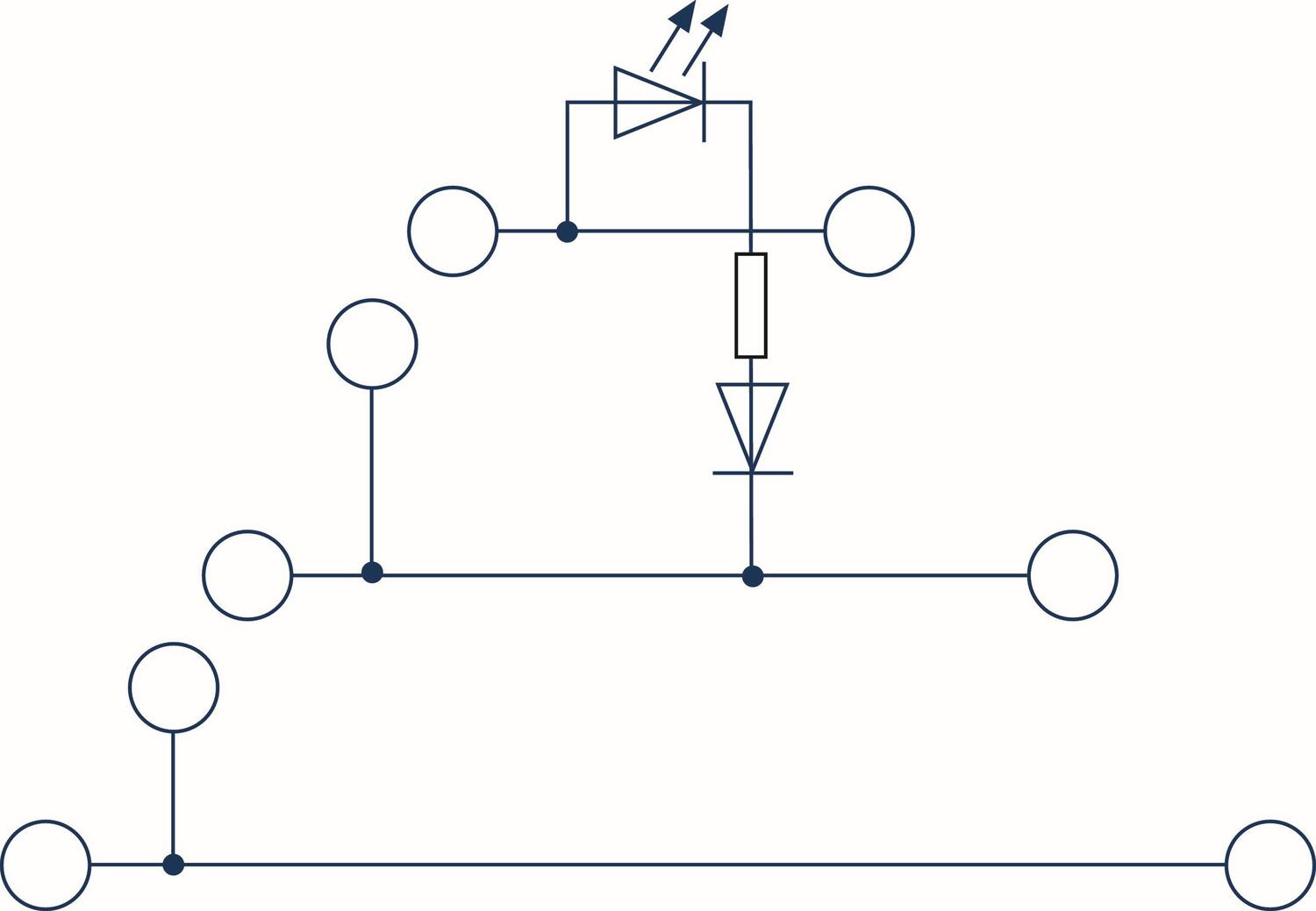 Circuit diagram with components including an LED and an amplifier, designed for electrical applications.